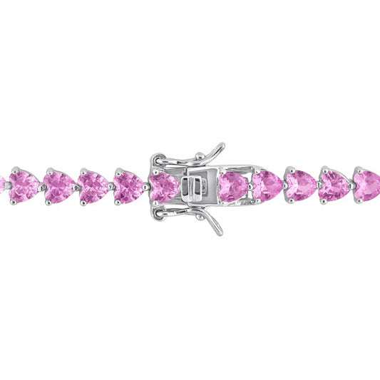 Amour Sterling Silver 12 1/3 CT TGW Created Pink Heart-Cut Sapphire Bracelet