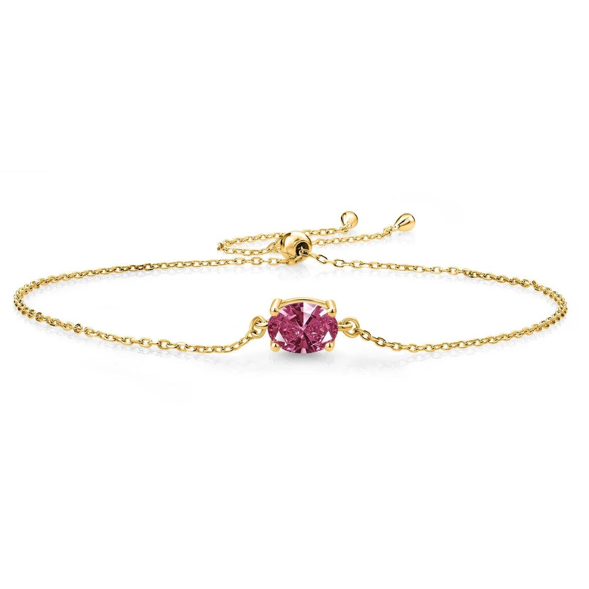 18K Yellow Gold Plated Silver Red Zirconia Solitaire Bracelet For Women (1.21