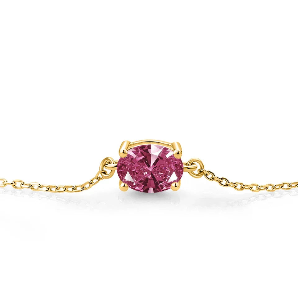 18K Yellow Gold Plated Silver Red Zirconia Solitaire Bracelet For Women (1.21