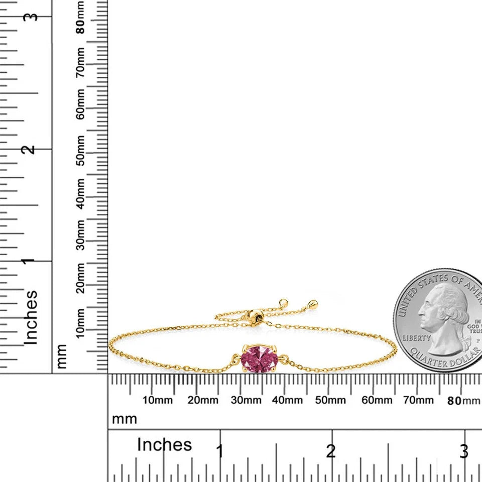 18K Yellow Gold Plated Silver Red Zirconia Solitaire Bracelet For Women (1.21