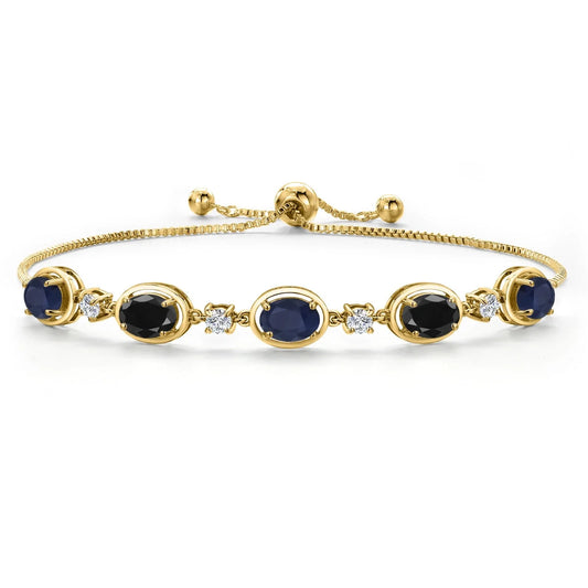 18K Yellow Gold Plated Silver Sapphire and Black Sapphire Bracelet For Women |