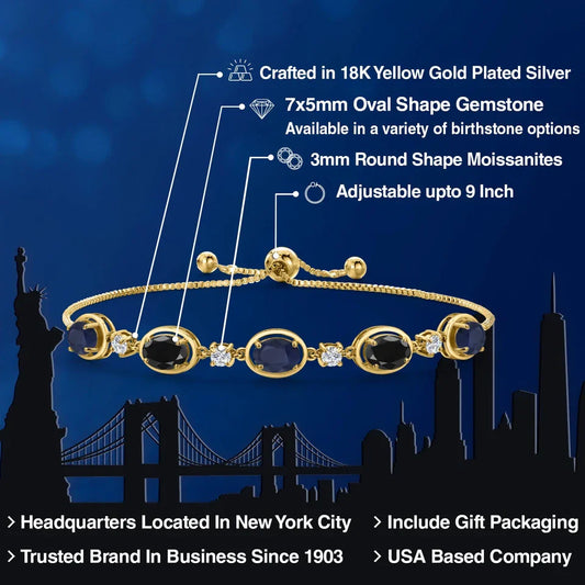 18K Yellow Gold Plated Silver Sapphire and Black Sapphire Bracelet For Women |