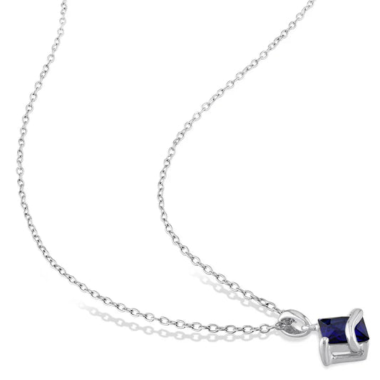Amour Sterling Silver 1 1/3CT TGW Square-Cut Created Blue Sapphire Pendant, 18"