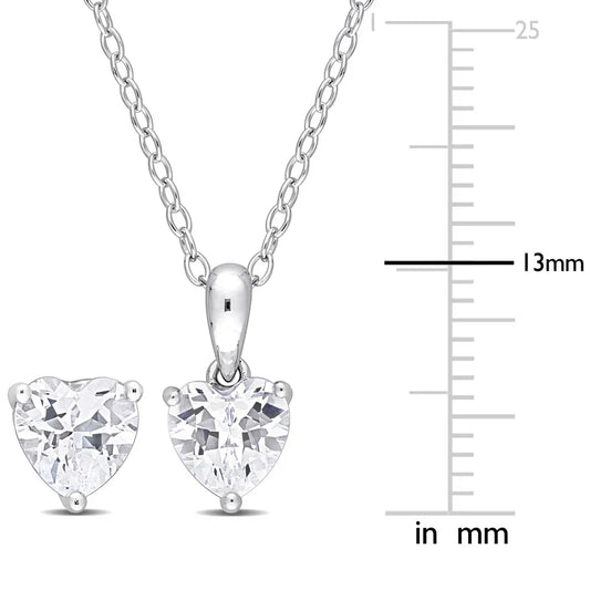 Amour Sterling Silver 2 3/4 CT TGW Heart Created White Sapphire Earr. & Pendant