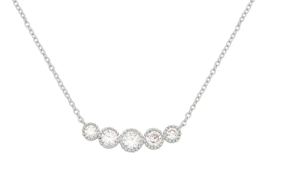 Simulated Round Cubic Zirconia Five Stone Bar Pendant 19" 14k White Gold Plated