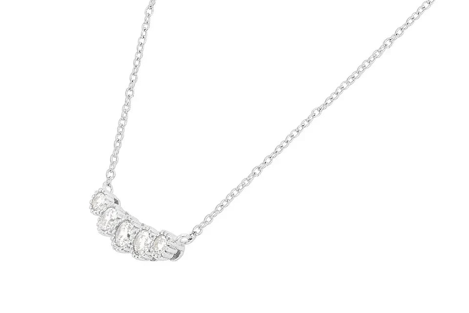 Simulated Round Cubic Zirconia Five Stone Bar Pendant 19" 14k White Gold Plated