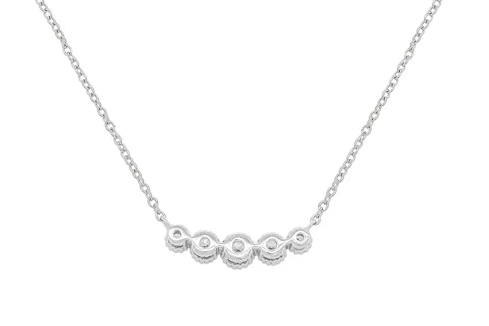 Simulated Round Cubic Zirconia Five Stone Bar Pendant 19" 14k White Gold Plated